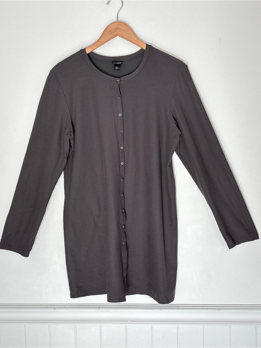 Eileen Fisher Gray Crewneck Button Shirt Tunic Size Large *D14